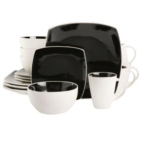 Gibson Elite Soho Lounge 16 Piece Stoneware Dinnerware Set in Black/White