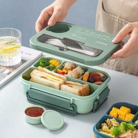 Color: Green - Compartment 1300ML Portable Lunch Box Kids Students Office Bento Box With Fork and Spoon Microwave Food Storage Container M250227