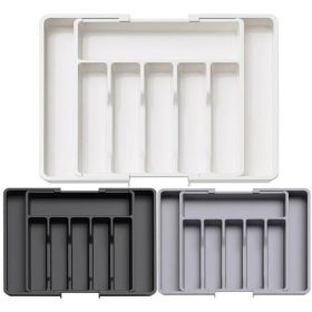 Color: White - Upgrade adjustable tablet manager with divider Utensil stand plastic storage tray for spoons and forks 250324