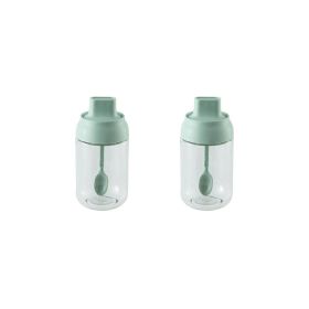 Color: Light Green, style: 2seasoning bottles - Combination Of Msg Seasoning Box With One-Piece Oiler And Salt Shaker With Spoon And Lid