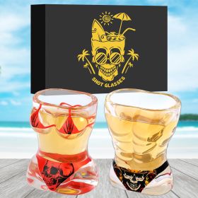 2 Pieces, Black Muscle Men's And Red Bikini Skull Style Glass Small Wine Glasses Bar Tools Christmas Gift, Halloween Gift, Birthday Gift, Company Part