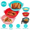 3Pcs Reusable Foldbale Air Fryer Silicone Pot 464°F Heat Resistant Round Replacement of Parchment Liners 3 Food Grade Baking Basket Pans for 4+Quart A