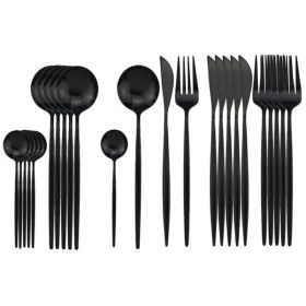 24Pcs Black Dinnerware Set Stainless Steel Tableware Cutlery Set Dishwasher Safe Fork Knife Spoon Flatware Set Gift Box 210318