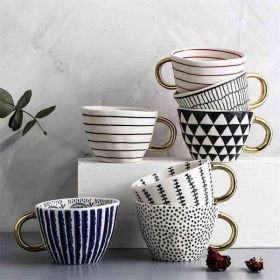 Color: Yellow - Creative Hand Painted Ceramic Mug Cup for tea Coffee Cups With Gold Handgrip teacup Breakfast Milk Cup Kitchen Tableware 210409