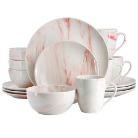 Elama Fine Marble 16 Piece Porcelain Dinnerware Set in Red