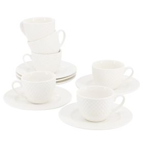Elama Sol 12 Piece 3 Ounce Porcelain Espresso Cup with Saucer Set in White