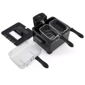 Electric Deep Fryer 5.3QT/21-Cup Stainless Steel 1700W with Triple Basket-Silver