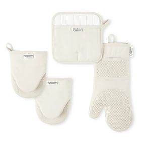4-Piece Silicone Kitchen Set – Oven Mitt, Pot Holder & Mini Mitts, Beige, Machine Washable, Heat Resistant