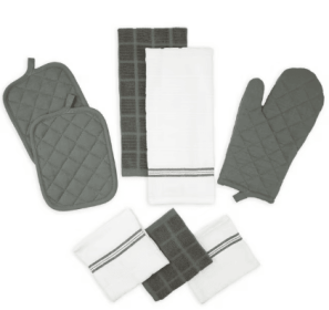Mainstays Kitchen Towel, Dishcloth, Oven Mitt, and Pot Holder 8 Pack Set, Gray, 100% Cotton