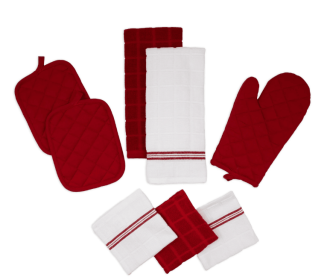 (4 pack) Mainstays Kitchen Towel, Dishcloth, Oven Mitt, and Pot Holder 8 Pack Set, Red, 100% Cotton