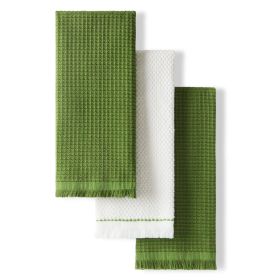Gourmet Series Gridlines Kitchen Towels 3-Pack Set, 100% Cotton Absorbent, Matcha Green, 18"x28"