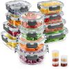 34pcs Glass Food Storage Containers with Lids Set, Airtight Meal Prep Containers (17 Containers & 17 Lids), Grey