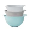 Universal Set of 3 Plastic Mixing Bowls Aqua Blue, Gray and White