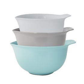 Universal Set of 3 Plastic Mixing Bowls Aqua Blue, Gray and White