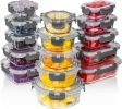 30 PC Glass Food Storage Containers with Lids - Reusable Glass Meal Prep Containers for Lunch & Leftovers - Airtight & Leakproof Snap Locking Lids - O