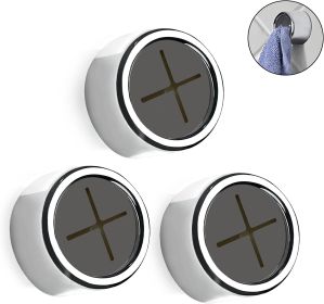 3 Pieces Kitchen Towel Hooks Round Adhesive Dish Towel Hook Premium Chrome Finish & Easy Installation Wall Mount Hand Towel Hook Ideal as Bathroom