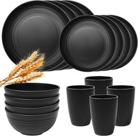 Large Kitchen Wheat Straw Dinnerware 16PCS Set Unbreakable Plates and Bowls Indoor Outdoor Kitchen Plastic Reuasble Plates and Bowls Dinner Dishes Set