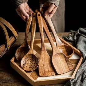 Natural Bamboo Cooking Utensil Set, Non-Stick Friendly Spatula Spoon, Eco-Friendly Dishwasher Safe Kitchen Tools