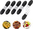 10Pcs/5 Pairs Corn Holders, Stainless Steel Corn on The Cob BBQ Fork Skewers for Home Cooking Parties Camping(Black)