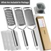 4-Pcs Pro Set Zester Grater Set, Cheese Grater with Razor-Sharp Stainless Steel Blade, Fine/Coarse/Extra Coarse/Slider Attachment