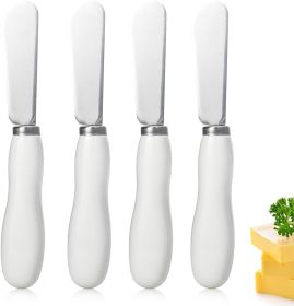 Butter Knife Spreader, 4Pack Knives with Comfortable Handle and Stainless Steel Blade, Cheese Spreader for Kitchen 5.3" White