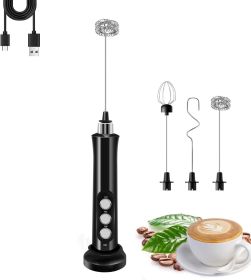 Rechargeable Milk Frother Handheld with 3 Detachable Stainless Steel Whisks, 3 Speed Adjustable Electric Whisk Foam Maker, Handheld Drink Mixer