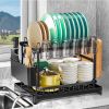 2 Tier Dish Racks for Kitchen Counter, Dish Drying Rack with Dish Drainer, Durable Stainless Steel Dish Rack Drain Set with Utensil Holder