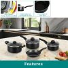 7 Piece Non Stick Aluminium, Pots and Pans Cookware Set, Black