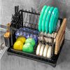 2 Tier Dish Racks for Kitchen Counter, Dish Drying Rack with Dish Drainer, Durable Stainless Steel Dish Rack Drain Set with Utensil Holder