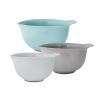 Universal Set of 3 Plastic Mixing Bowls Aqua Blue, Gray and White