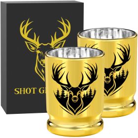 2pcs  50 Caliber Deer Head Golden Plastic Wine Glasses With Gift Box - Leak Proof, Reusable - Stylish Animal Print Design, Suitable For Whiskey, Tequi