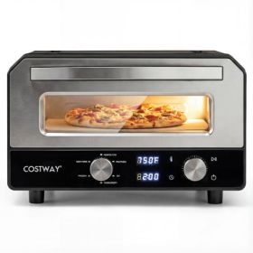 Costway Indoor Electric Pizza Oven Countertop Pizza Oven for 12 Inch Pizzas-Black - Color: Black