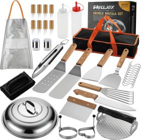 Grilljoy Griddle Accessories Set With Robust Plastic Handle, All-in-One Griddle Tools Kit For Flat Top Grills Teppanyaki Hibachi, Stainless Steel Gril (Option: Thirty Seven PCS-Stainless Steel)