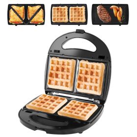 Electric Sandwich Maker Waffle Panini Press Grill with Removable Non-Stick Plates Double-Sided Heating Cool Touch Handle For Breakfast Steak To (Option: 3 In 1)