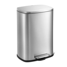 13 Gallon Stainless Steel Kitchen Trash Can with Step Open Lid (Color: Brushed Stainless)