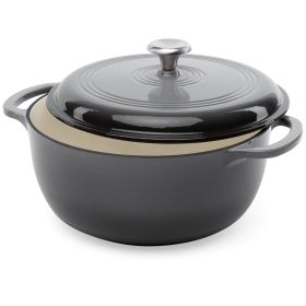 6 Quart Large Enamel Cast-Iron Dutch Oven Kitchen Cookware (Color: Grey)