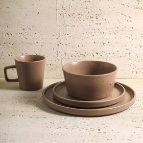 16-Piece Stoneware Dinnerware Set in - Service for 4 (Color: Matte Brown)