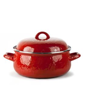 4-Quart Porcelain-Coated Steel Dutch Oven with Lid and Stainless Steel Trim (Color: Red)