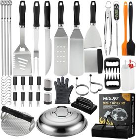 Grilljoy Griddle Accessories Set With Robust Plastic Handle, All-in-One Griddle Tools Kit For Flat Top Grills Teppanyaki Hibachi, Stainless Steel Gril (Option: Forty Six PCS-Stainless Steel)