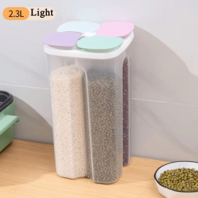 4-Compartment Plastic Cereal Storage Container - Airtight Food Organizer for Grains, Pasta & Dry Goods, Kitchen Pantry Moisture-Proof Fresh-Keeper Box (Color: 2.3L-LightColor)