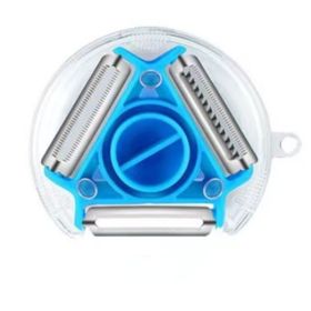 1pc 3 In 1 Peeler Stainless Steel Slicer Multifunctional Vegetable Cutter Portable Fruit Gadget Potato Grater Kitchen Accessories (Color: Blue)