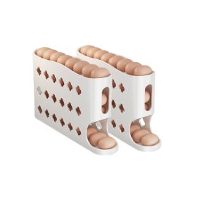2Pcs/Set Multi-layer Household Refrigerator Side Door Rolling Egg Storage Box (Color: Milky white, Type: Egg Storage Box)