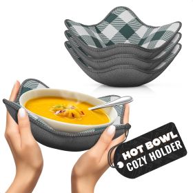 4 Pcs Microwave Bowl Cozy Holders Checkered Heat Resistant Microwave Bowl Holders for Hot Food Protect Hands from Hot Dishes Soft Fabric (Color: Grey & White)