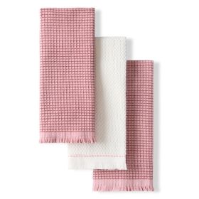 Gourmet Series Gridlines Kitchen Towels 3-Pack Set, 100% Cotton Absorbent, 18"x28" (Color: Dried Rose)