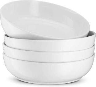 KooK Pasta Bowl, Salad Bowls, Bowls, Serving Bowls, Soup, Ceramic, Large Capacity, Microwave & Dishwasher Safe, Set of 4, 40 Oz (Color: White)