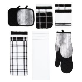 20 Piece Set, Terry & Flat Kitchen Towel, Dish Cloth, Flour Sack, Oven Mitt, Pot Holder (Color: Black)