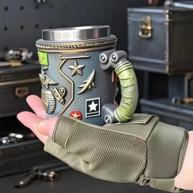 Military-Themed Double-Wall Insulated Mug with Tactical Rifle & Grenade Design - Army Beer Cup for Camping, for Man Cave (Model: earth cup)