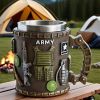 Military-Themed Double-Wall Insulated Mug with Tactical Rifle & Grenade Design - Army Beer Cup for Camping, for Man Cave