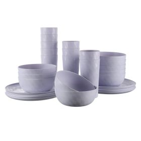 30-Piece Plastic Check Pattern Dinnerware Bundle Set (Color: Purple)