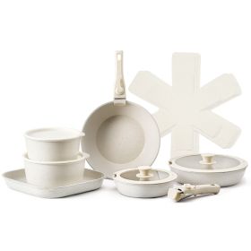 VEVOR 17 Piece Pots and Pans Set Nonstick, Detachable Handle Cookware, Space Saving Induction cookware set, Kitchen RV Cooking Sets, with Frying (Color: White)